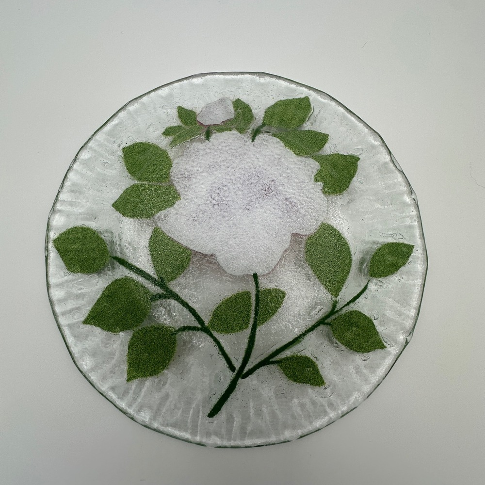 Sydenstricker Fused Glass Pink Rose Plates Set of 2 Signed Syd Cape Cod 8.25in - Picture 6 of 8